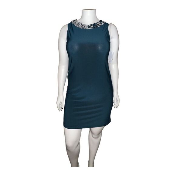 R&M Richards Womens Petite Teal Sleeveless Dress With Necklace 14P NWT NWD - Picture 3 of 11